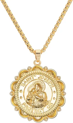 Divine Guardian Patron Amulet: St Michael/Christopher/Benedict/Jude/Virgin Mary/Jesus Cross/Joseph/Anthony Pendant Necklace for Men Women - 18k Gold Medal Jewelry