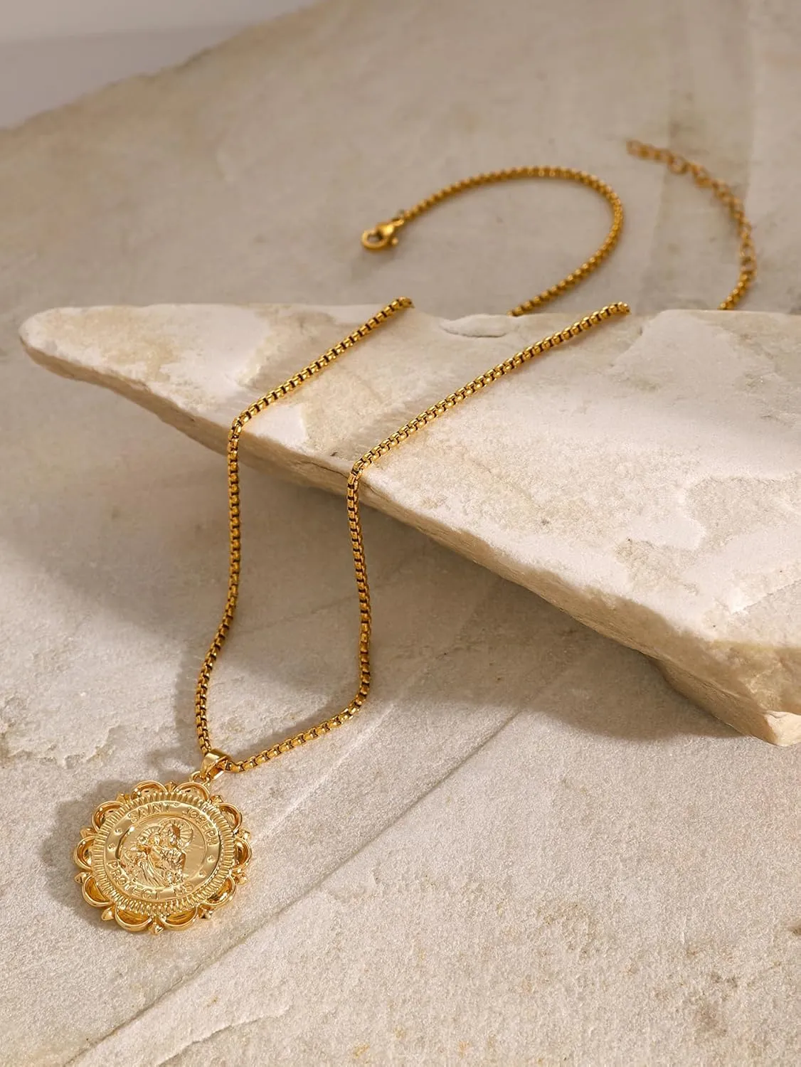 Divine Guardian Patron Amulet: St Michael/Christopher/Benedict/Jude/Virgin Mary/Jesus Cross/Joseph/Anthony Pendant Necklace for Men Women - 18k Gold Medal Jewelry