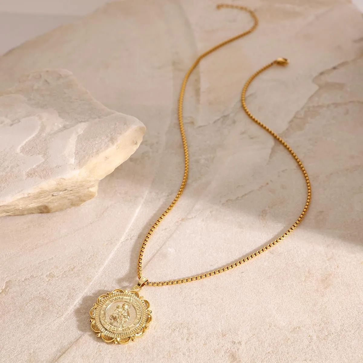 Divine Guardian Patron Amulet: St Michael/Christopher/Benedict/Jude/Virgin Mary/Jesus Cross/Joseph/Anthony Pendant Necklace for Men Women - 18k Gold Medal Jewelry