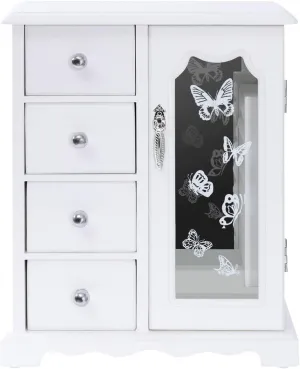 DNYSYSJ Jewelry Box, Solid Wood Small Jewelry Organizer for Women Girls, with 4 Drawers Organizer and Built-in Necklace Carousel and Large Mirror Display Storage Holder Boxes (White) USA STOCK