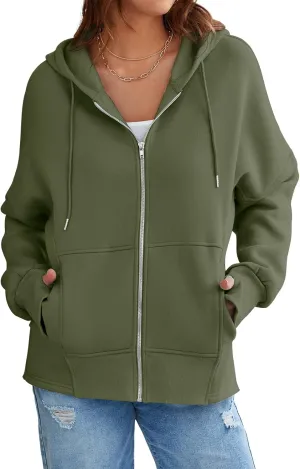 Dokotoo Womens Casual Drawstring Zip Up Thick Hoodies Long Sleeve Fleece Sweatshirts Solid Jacket Coat with Pockets