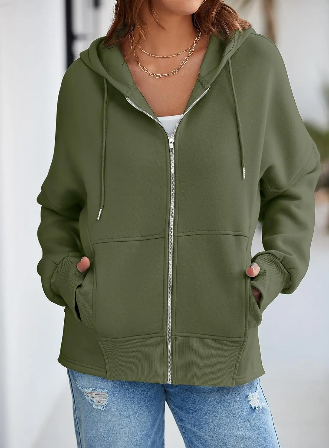 Dokotoo Womens Casual Drawstring Zip Up Thick Hoodies Long Sleeve Fleece Sweatshirts Solid Jacket Coat with Pockets