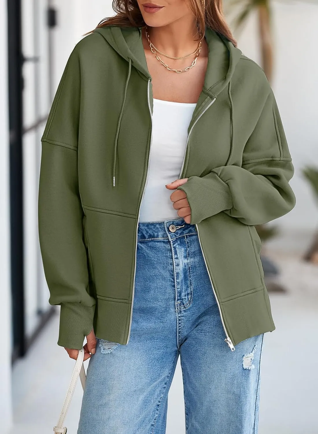 Dokotoo Womens Casual Drawstring Zip Up Thick Hoodies Long Sleeve Fleece Sweatshirts Solid Jacket Coat with Pockets