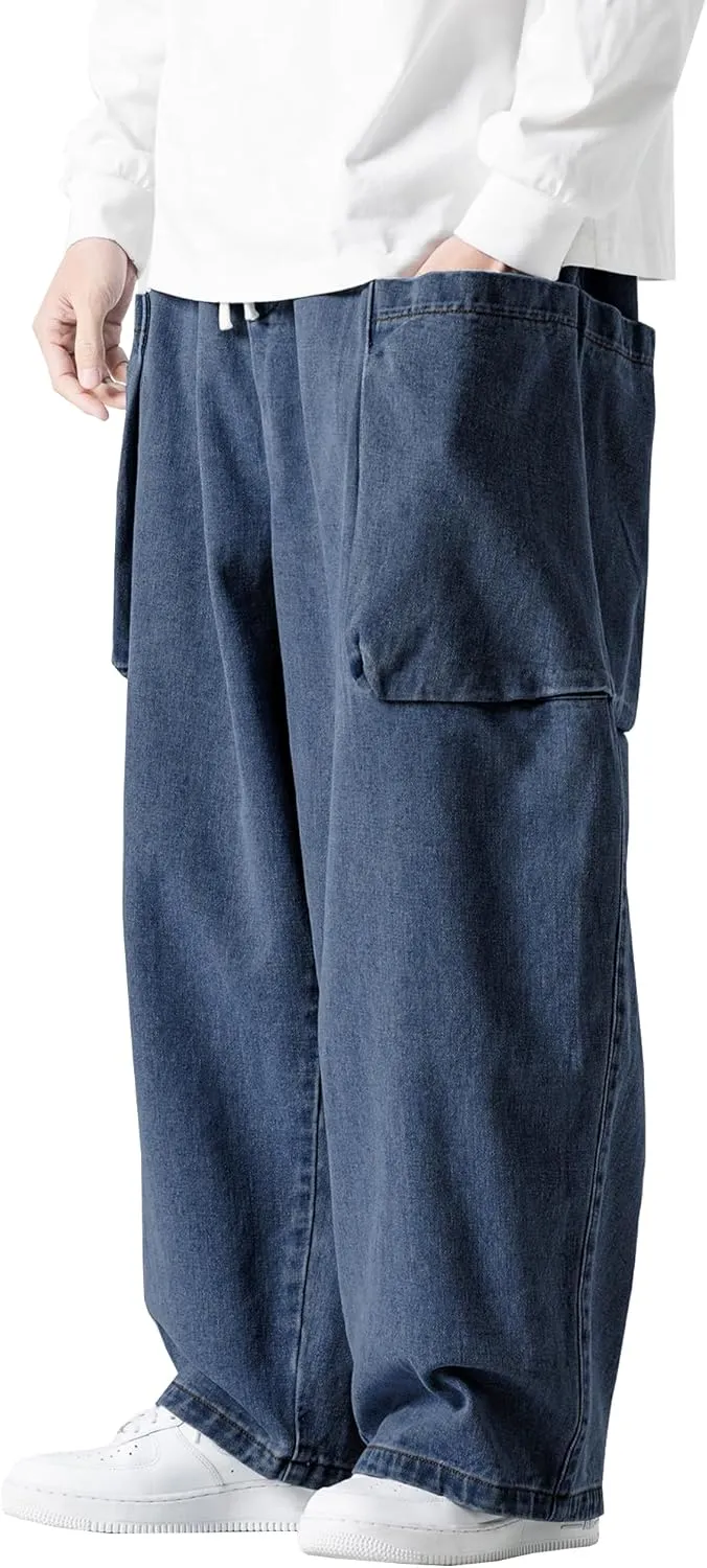DOSLAVIDA Baggy Jeans for Men Wide Leg Hip Hop Jean Stylish Loose Fit Denim Pants Casual Streetwear Skateboard Pants