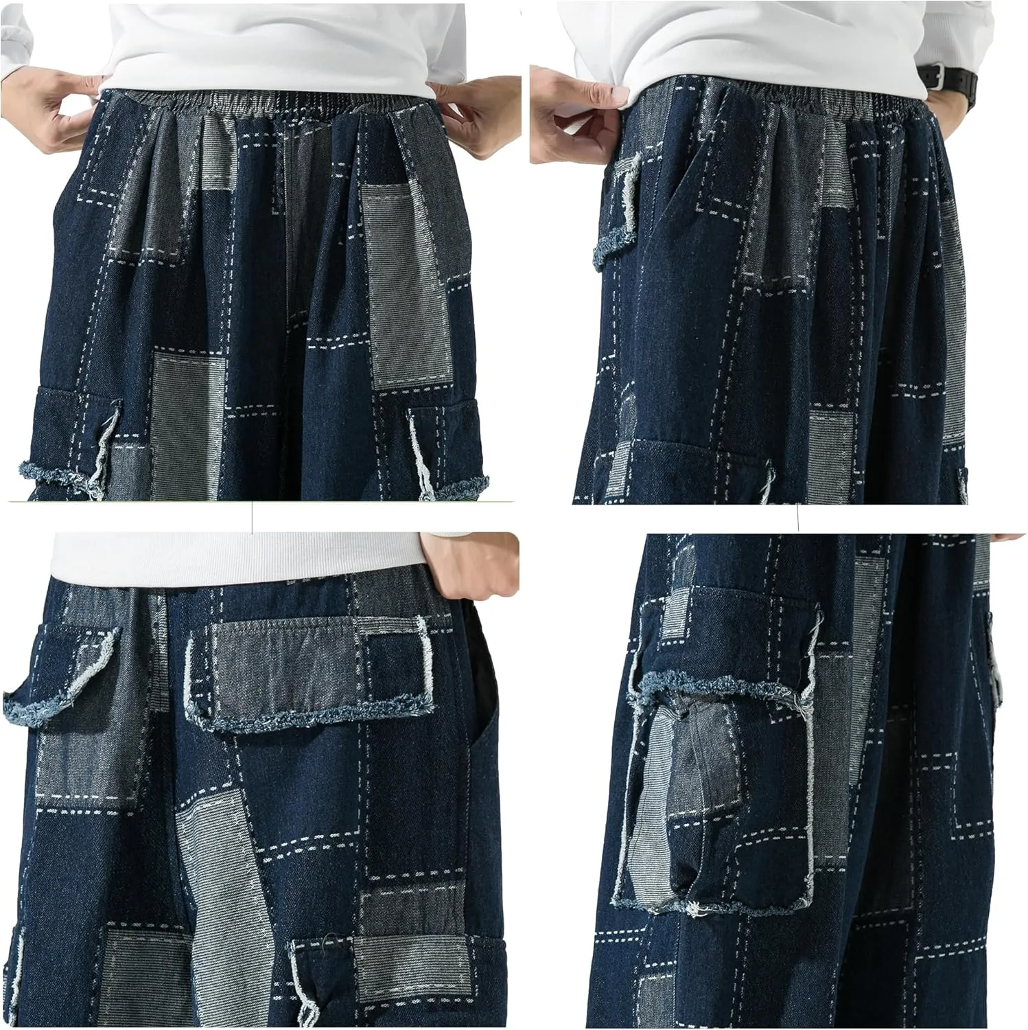 DOSLAVIDA Baggy Jeans for Men Wide Leg Hip Hop Jean Stylish Loose Fit Denim Pants Casual Streetwear Skateboard Pants