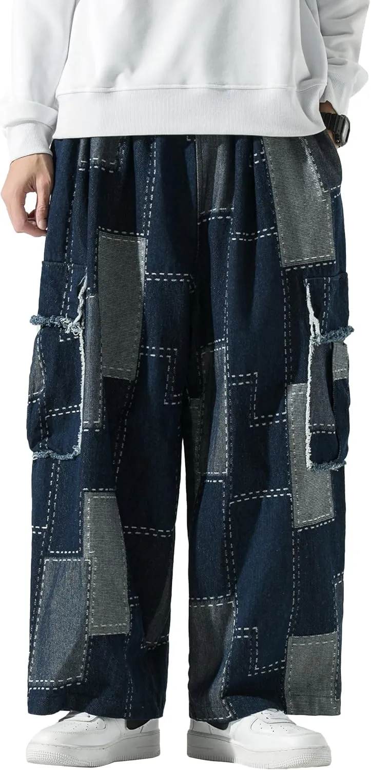 DOSLAVIDA Baggy Jeans for Men Wide Leg Hip Hop Jean Stylish Loose Fit Denim Pants Casual Streetwear Skateboard Pants