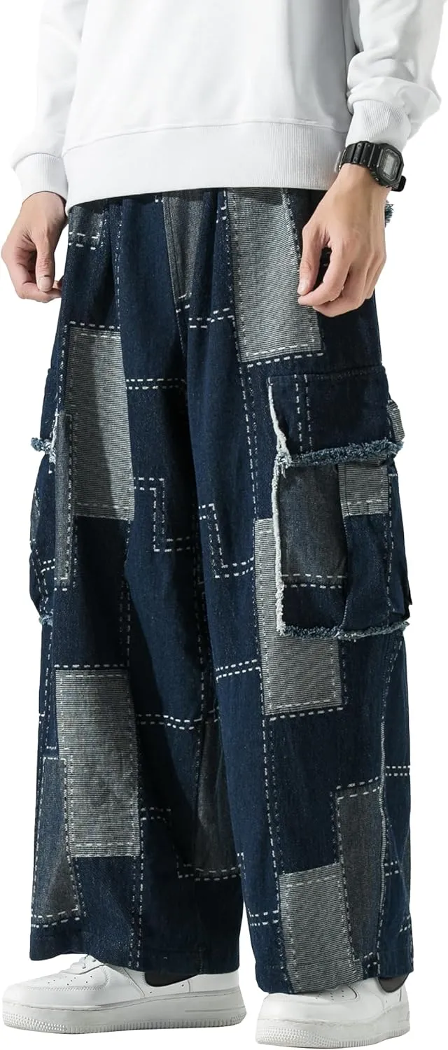 DOSLAVIDA Baggy Jeans for Men Wide Leg Hip Hop Jean Stylish Loose Fit Denim Pants Casual Streetwear Skateboard Pants