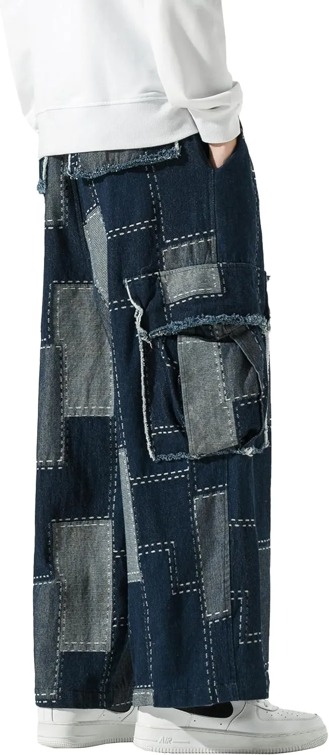 DOSLAVIDA Baggy Jeans for Men Wide Leg Hip Hop Jean Stylish Loose Fit Denim Pants Casual Streetwear Skateboard Pants