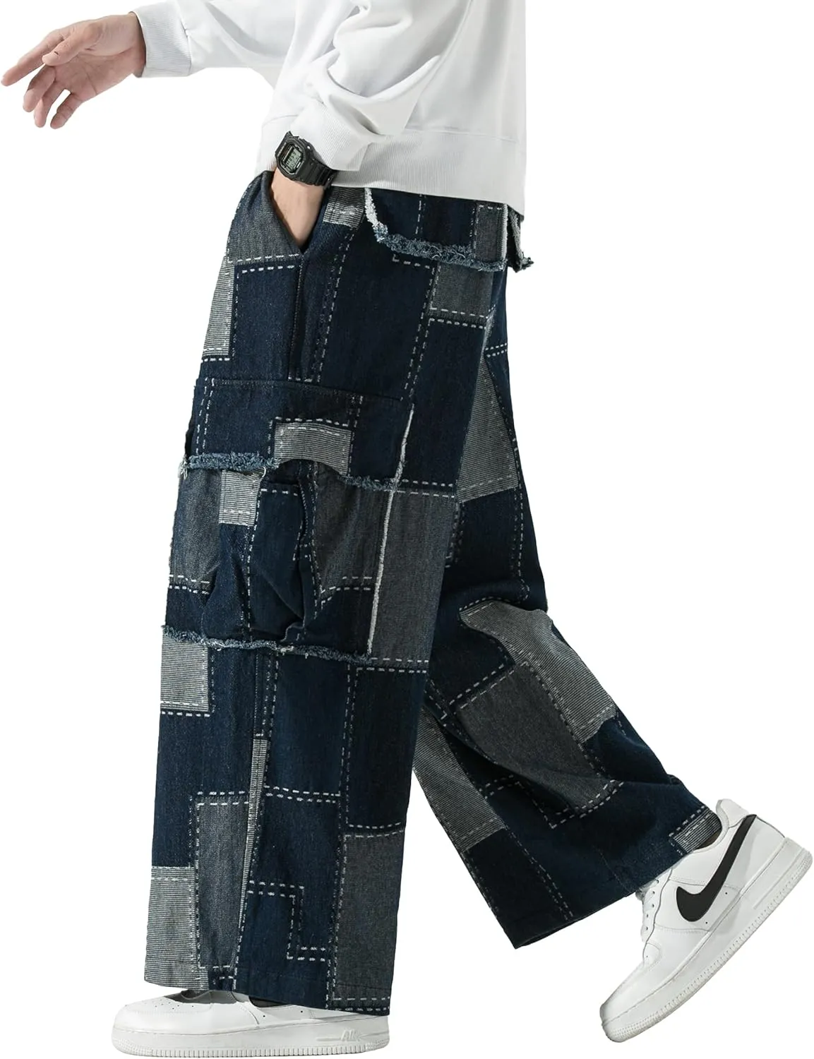 DOSLAVIDA Baggy Jeans for Men Wide Leg Hip Hop Jean Stylish Loose Fit Denim Pants Casual Streetwear Skateboard Pants