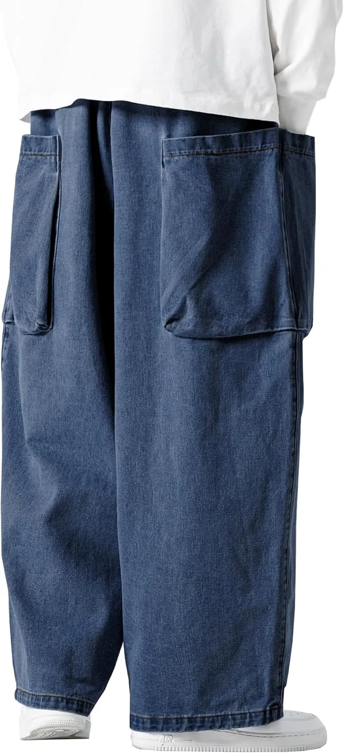 DOSLAVIDA Baggy Jeans for Men Wide Leg Hip Hop Jean Stylish Loose Fit Denim Pants Casual Streetwear Skateboard Pants