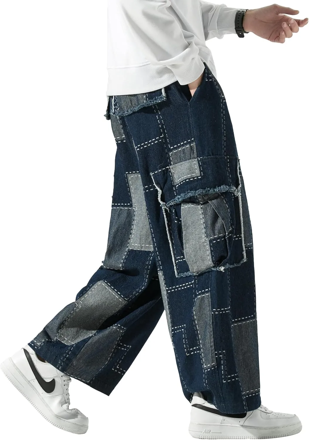 DOSLAVIDA Baggy Jeans for Men Wide Leg Hip Hop Jean Stylish Loose Fit Denim Pants Casual Streetwear Skateboard Pants