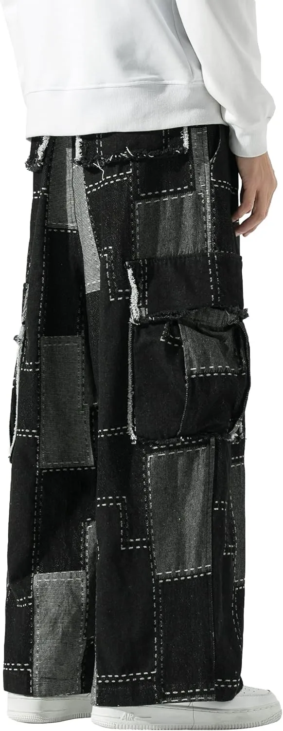 DOSLAVIDA Baggy Jeans for Men Wide Leg Hip Hop Jean Stylish Loose Fit Denim Pants Casual Streetwear Skateboard Pants