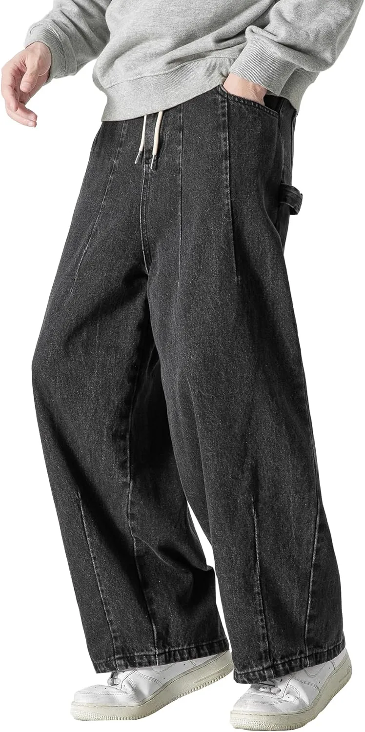 DOSLAVIDA Men's Hip Hop Jean Joggers Loose Fit Streetwear Biker Baggy Jeans Pants Stylish Printed Cargo Denim Pants