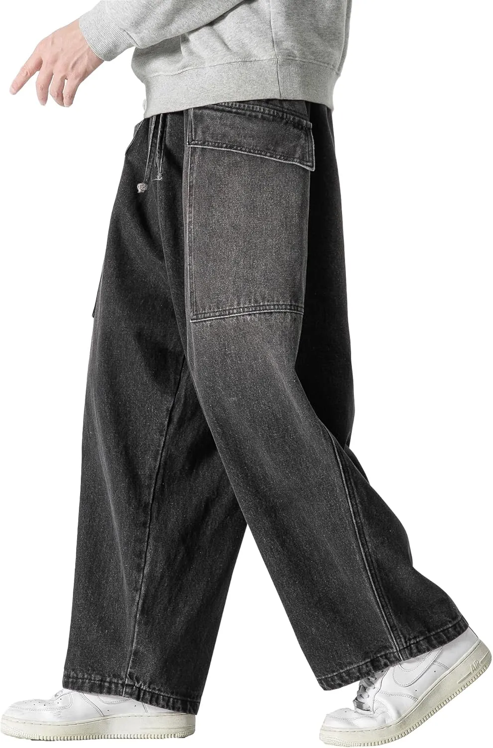 DOSLAVIDA Men's Hip Hop Jean Joggers Loose Fit Streetwear Biker Baggy Jeans Pants Stylish Printed Cargo Denim Pants