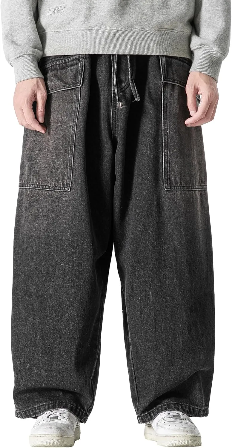 DOSLAVIDA Men's Hip Hop Jean Joggers Loose Fit Streetwear Biker Baggy Jeans Pants Stylish Printed Cargo Denim Pants
