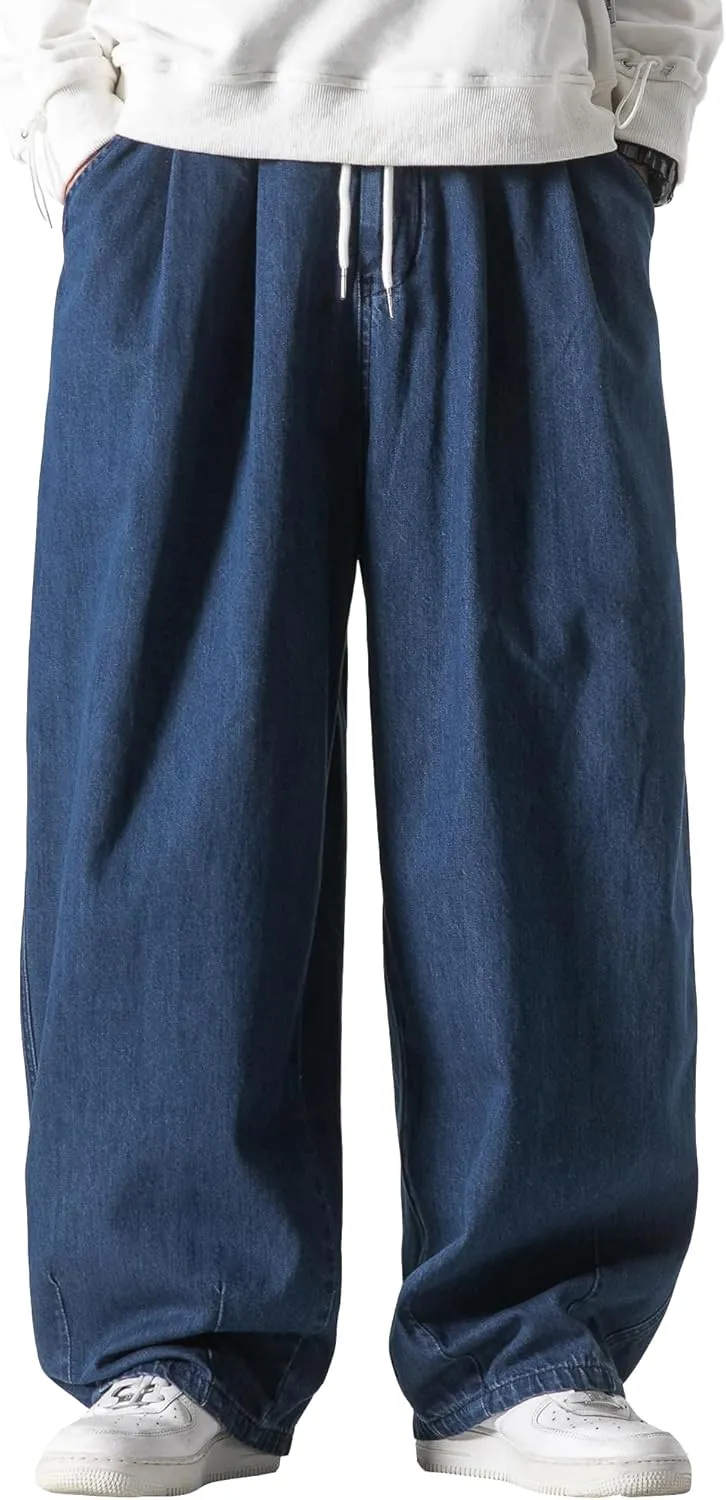 DOSLAVIDA Men's Hip Hop Jean Joggers Loose Fit Streetwear Biker Baggy Jeans Pants Stylish Printed Cargo Denim Pants