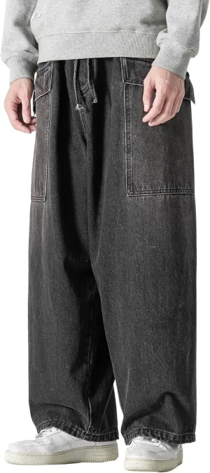 DOSLAVIDA Men's Hip Hop Jean Joggers Loose Fit Streetwear Biker Baggy Jeans Pants Stylish Printed Cargo Denim Pants