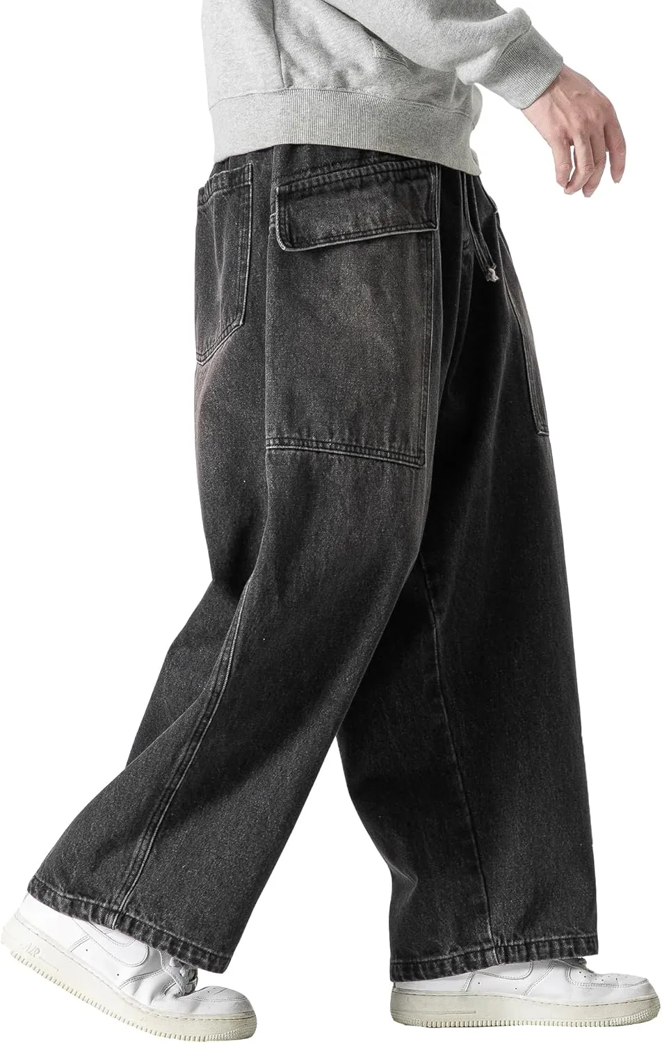 DOSLAVIDA Men's Hip Hop Jean Joggers Loose Fit Streetwear Biker Baggy Jeans Pants Stylish Printed Cargo Denim Pants