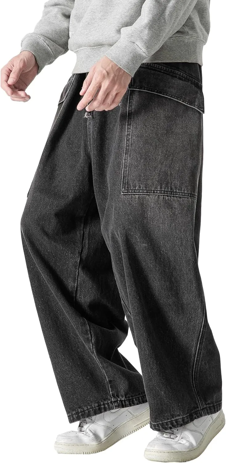 DOSLAVIDA Men's Hip Hop Jean Joggers Loose Fit Streetwear Biker Baggy Jeans Pants Stylish Printed Cargo Denim Pants