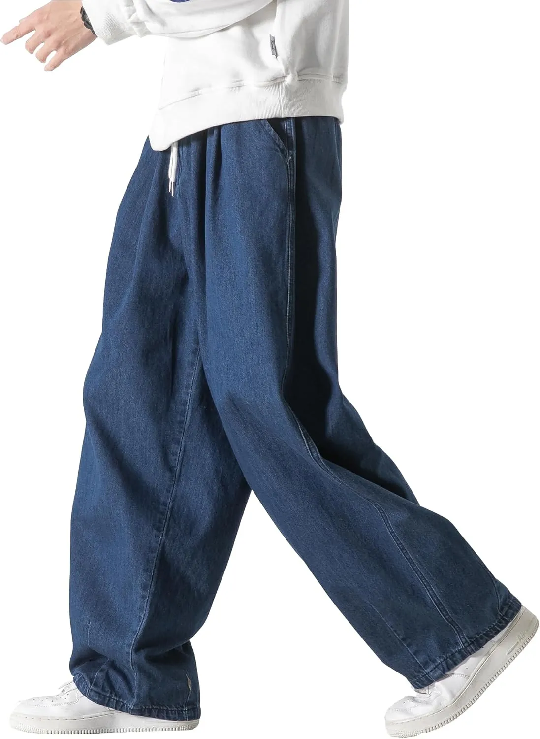 DOSLAVIDA Men's Hip Hop Jean Joggers Loose Fit Streetwear Biker Baggy Jeans Pants Stylish Printed Cargo Denim Pants