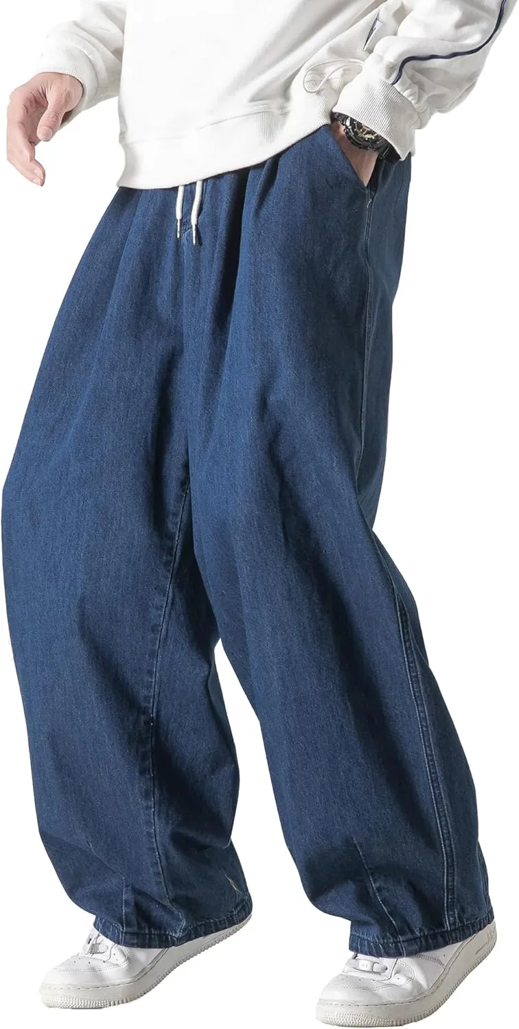 DOSLAVIDA Men's Hip Hop Jean Joggers Loose Fit Streetwear Biker Baggy Jeans Pants Stylish Printed Cargo Denim Pants