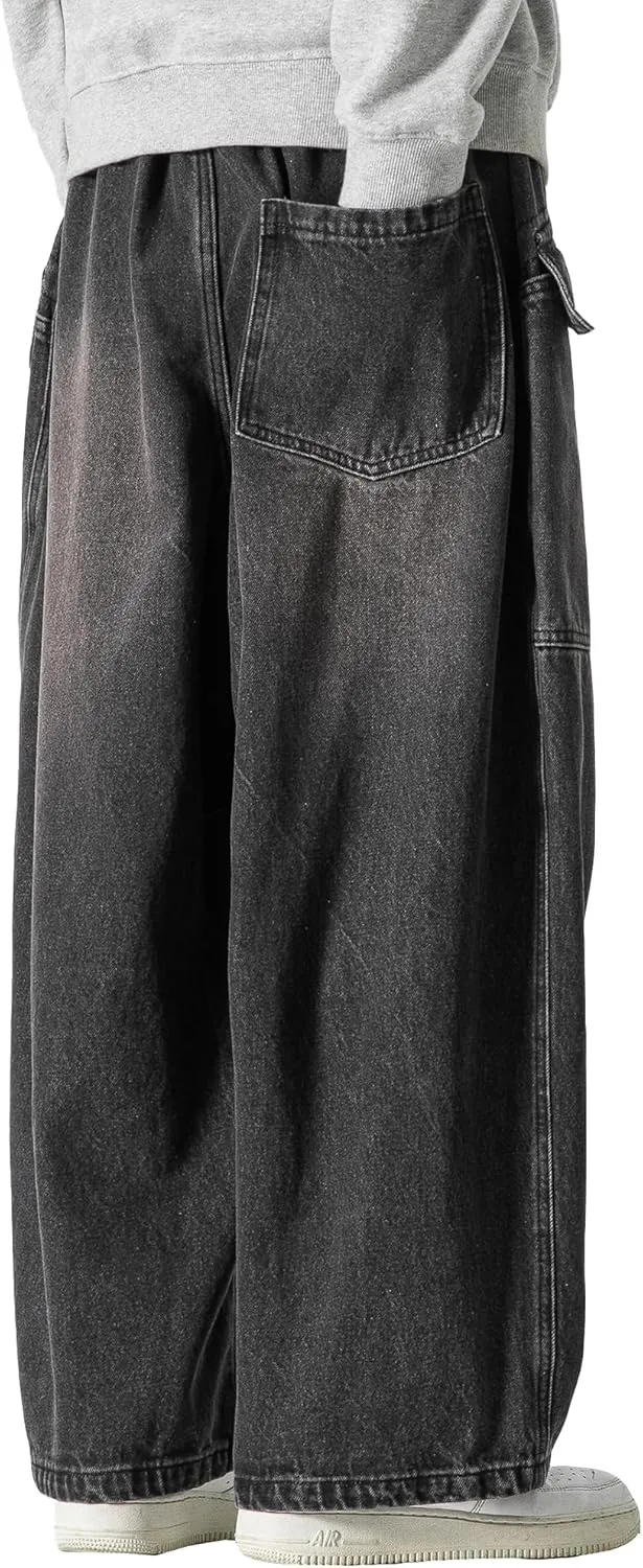DOSLAVIDA Men's Hip Hop Jean Joggers Loose Fit Streetwear Biker Baggy Jeans Pants Stylish Printed Cargo Denim Pants