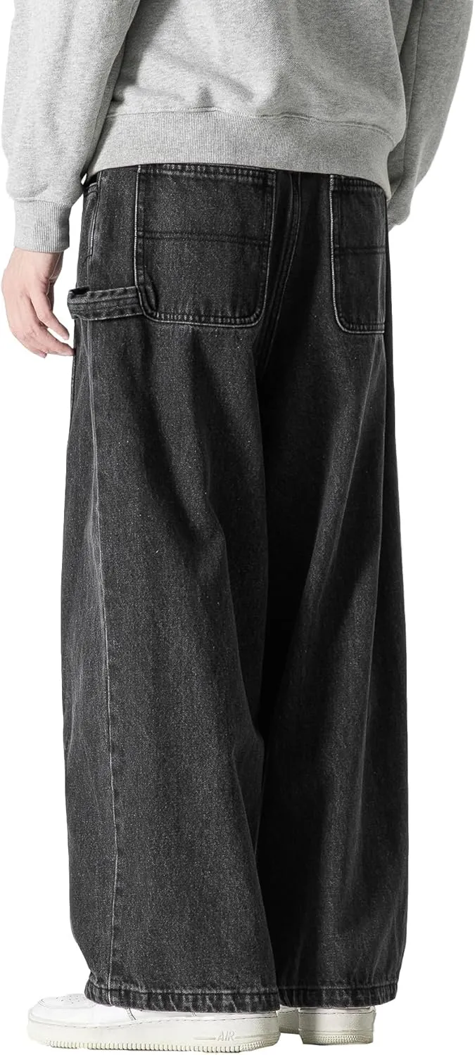 DOSLAVIDA Men's Hip Hop Jean Joggers Loose Fit Streetwear Biker Baggy Jeans Pants Stylish Printed Cargo Denim Pants
