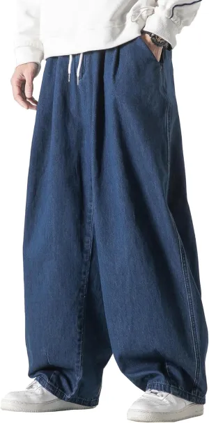 DOSLAVIDA Men's Hip Hop Jean Joggers Loose Fit Streetwear Biker Baggy Jeans Pants Stylish Printed Cargo Denim Pants