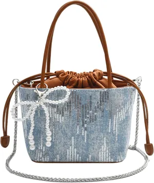 Drawstring Bucket Purse for Women Lightweight Top Handle Handbag and Crossbody Purse Stylish Women's Bucket Tote Bag
