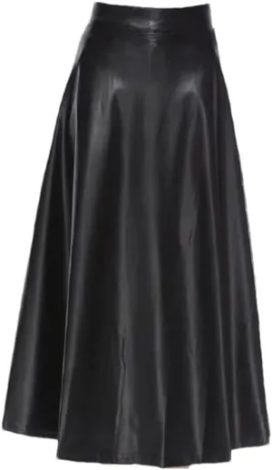 Dvbfufv Women PU Leather Midi Skirt Spring Summer Elegant Office Solid Skirt Lady Casual High Waist Zipper Pleated Skirt