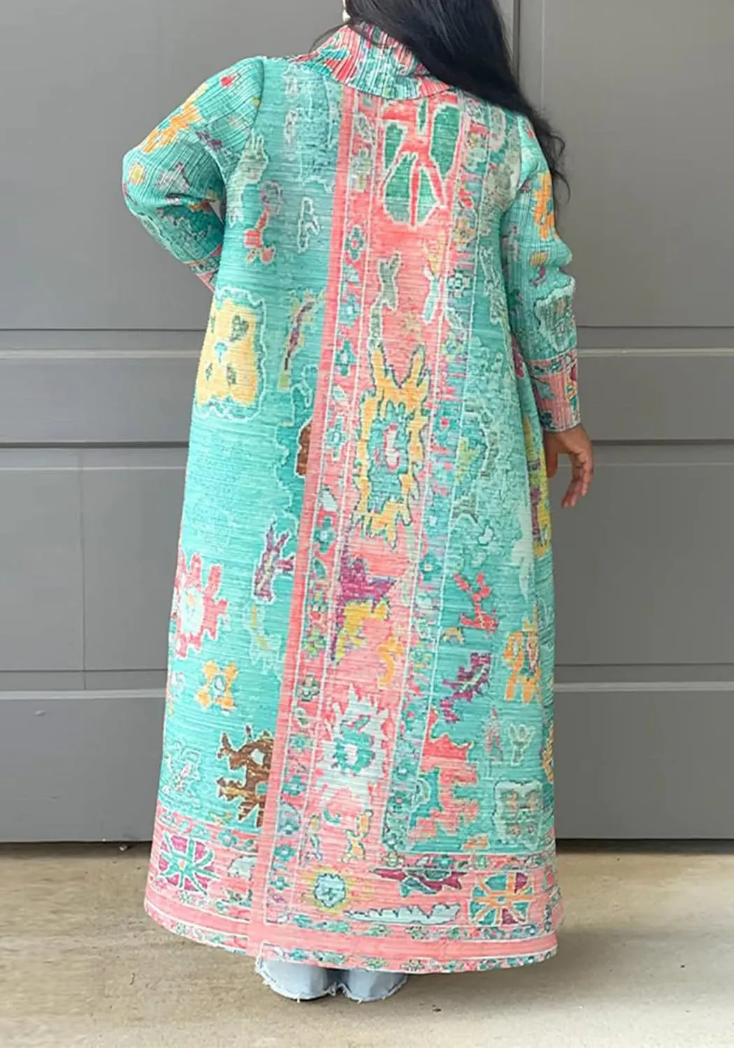 Ecirod Womens Vintage African Print Long Sleeve Open Front Cardigan Lapel Collar Long Jacket Coat