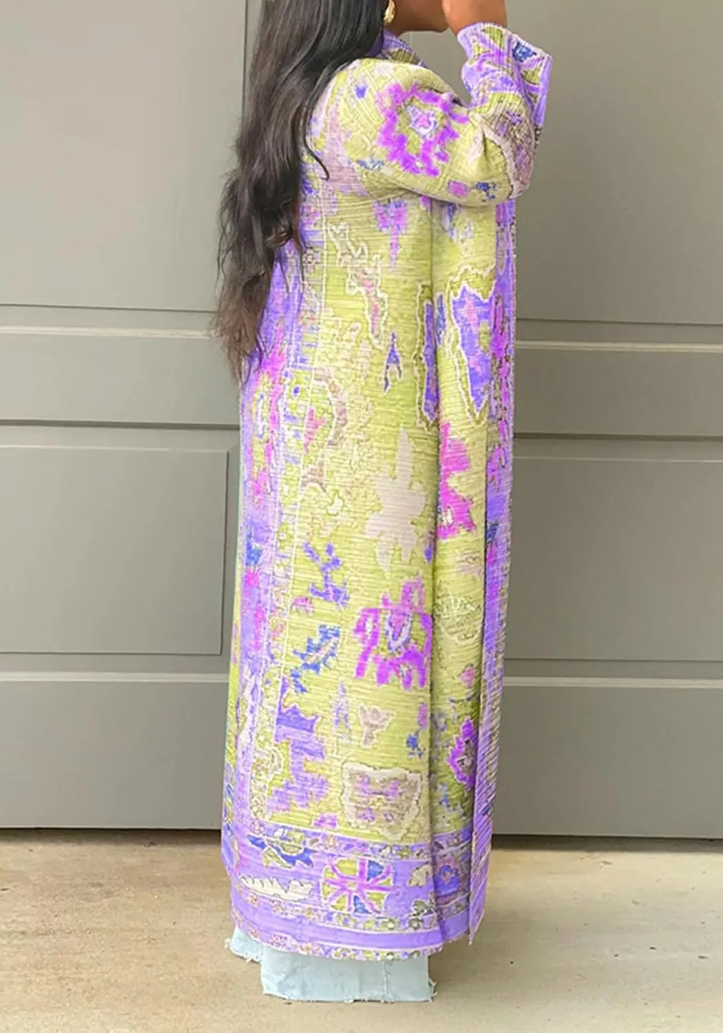 Ecirod Womens Vintage African Print Long Sleeve Open Front Cardigan Lapel Collar Long Jacket Coat