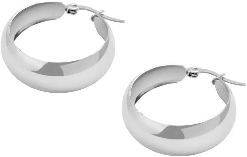 Edforce Stainless Steel 18K Gold Plated Lead-free Hypoallergenic Wide Large Rounded Hoop Earrings with Click-Top