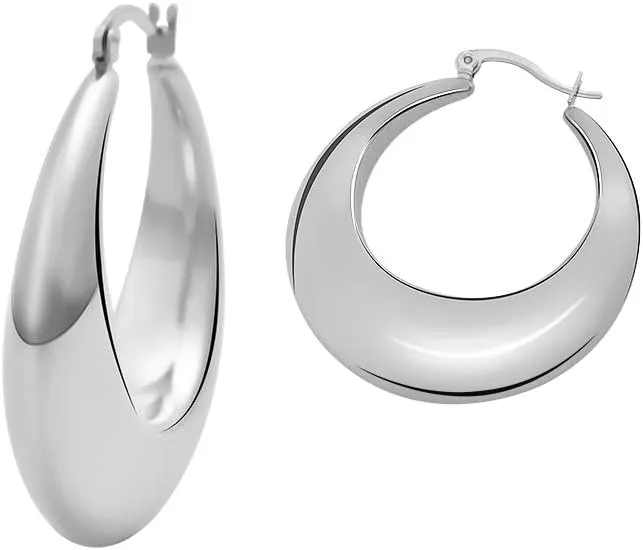 Edforce Stainless Steel Chunky Large Thick Rounded Tube Hoop Earrings