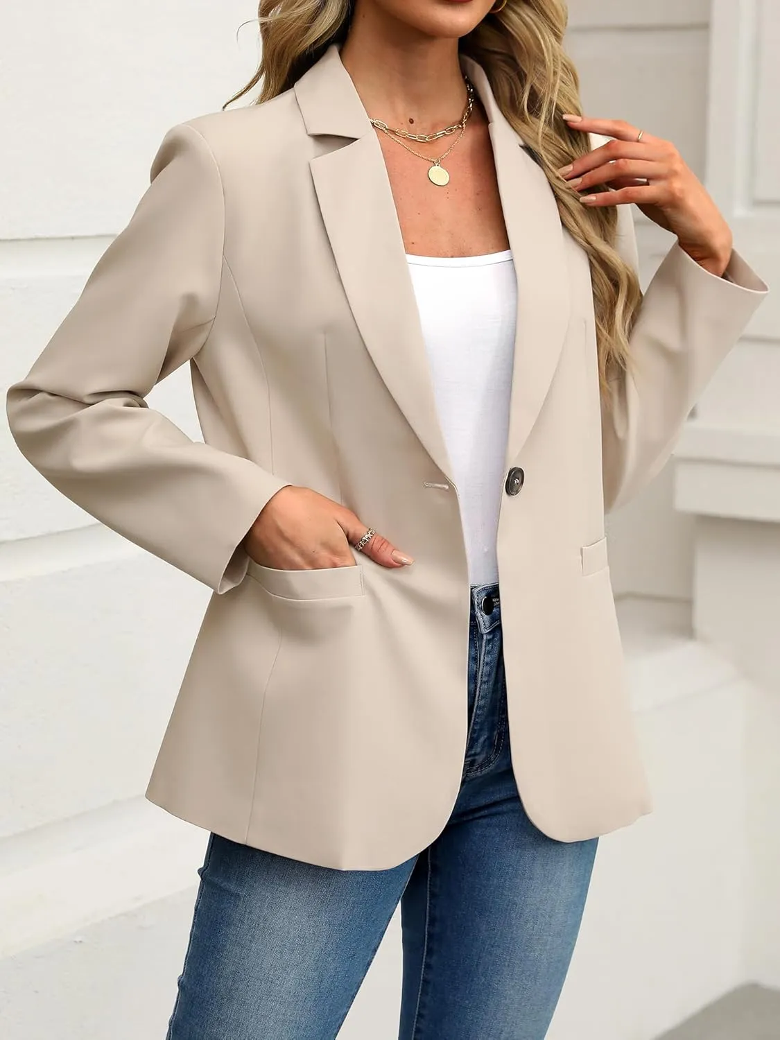 ELLEVEN Women's Blazer Business Casual Lightweight Suit - Long Sleeve Slim Fit Work Office Jacket with Pockets