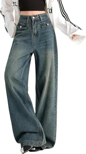 EMMIOL Womens Wide Leg Jeans Straight Baggy Boyfriend Low Rise Denim Pants Flare Jeans Trendy Outfits