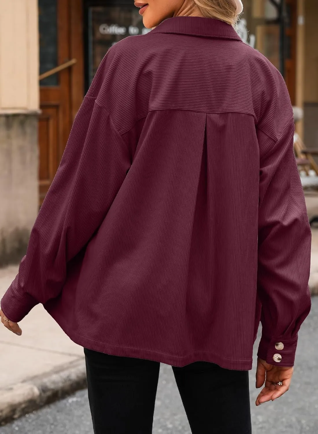 EVALESS Womens Corduroy Jackets Fashion Long Sleeve Button Down Shacket Shirt Jacket with Pockets Fall Outfits 2024