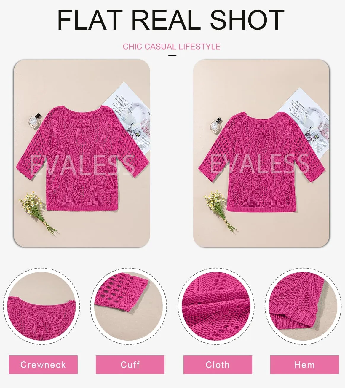 EVALESS Womens Crochet Hollow Out Knit Tops Half Sleeve Spring Summer Sweaters Beach Cover Ups for Women Trendy 2025