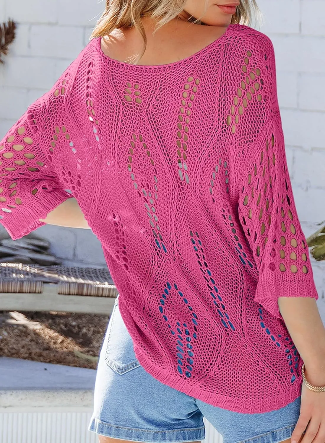 EVALESS Womens Crochet Hollow Out Knit Tops Half Sleeve Spring Summer Sweaters Beach Cover Ups for Women Trendy 2025