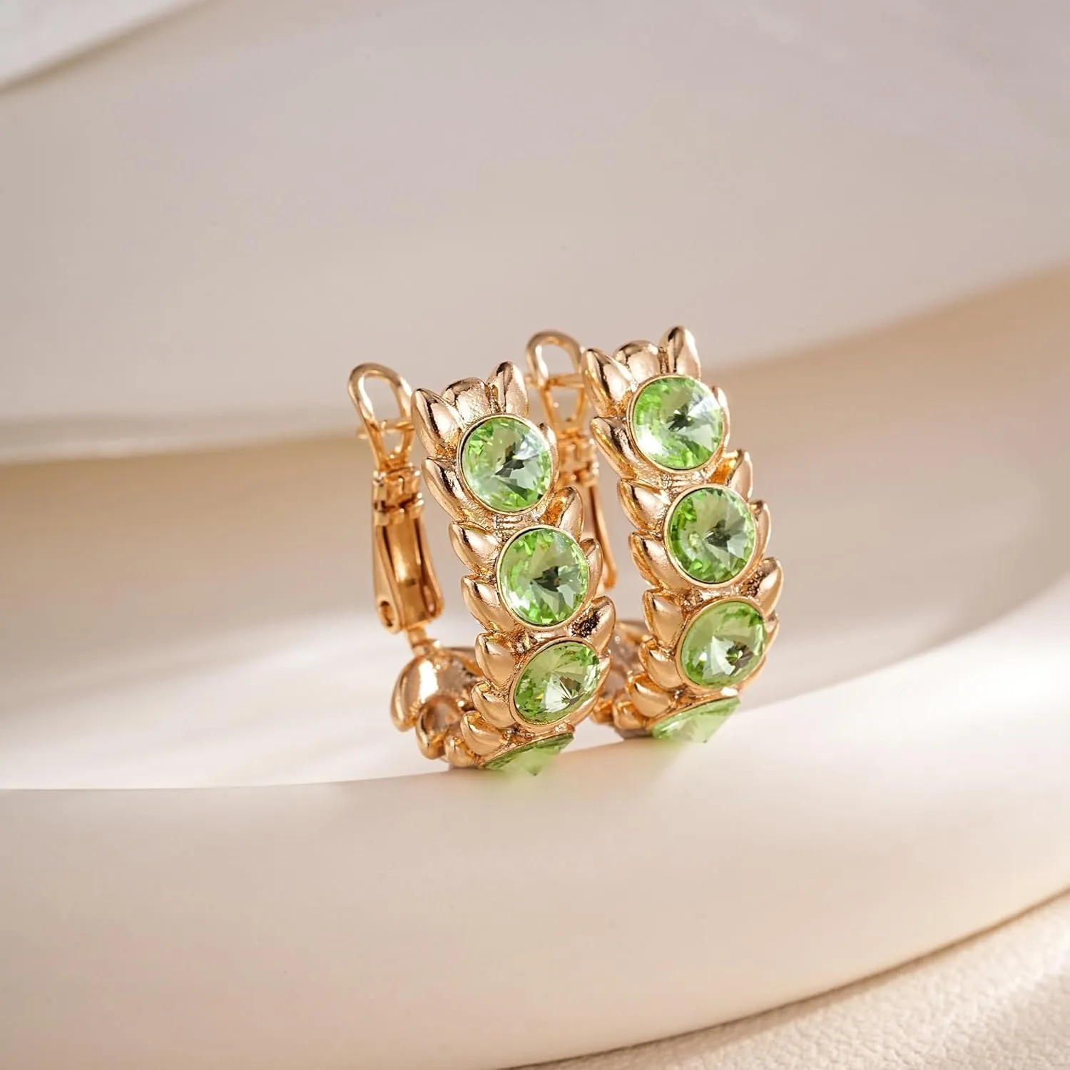 EVEVIC Austrian Crystal Hoop Earrings for Women Wheat Leverback Earrings 14K Gold Plated Hypoallergenic Jewelry Gifts