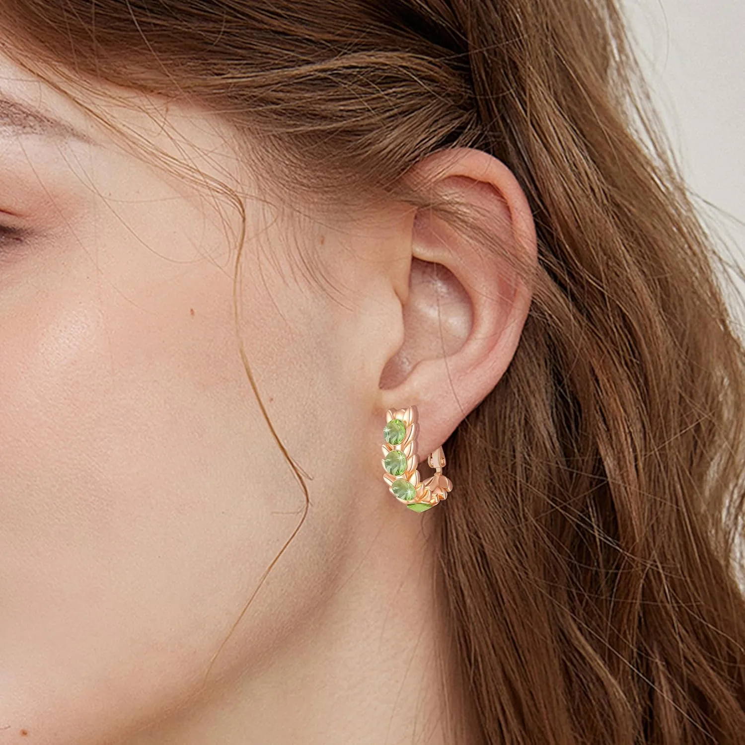 EVEVIC Austrian Crystal Hoop Earrings for Women Wheat Leverback Earrings 14K Gold Plated Hypoallergenic Jewelry Gifts