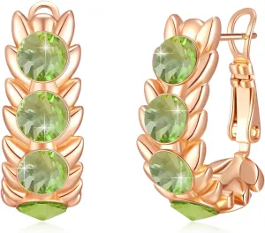 EVEVIC Austrian Crystal Hoop Earrings for Women Wheat Leverback Earrings 14K Gold Plated Hypoallergenic Jewelry Gifts