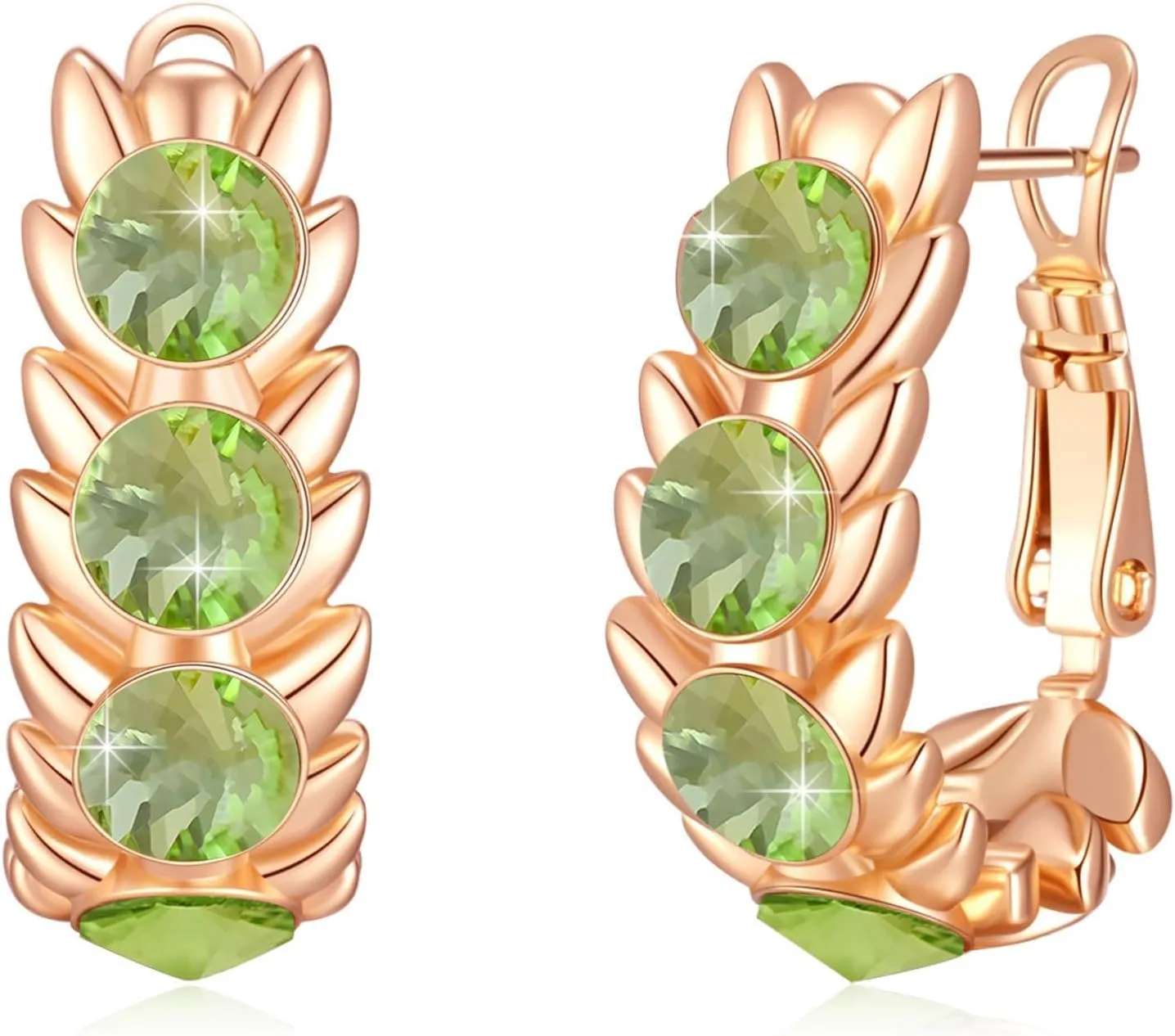 EVEVIC Austrian Crystal Hoop Earrings for Women Wheat Leverback Earrings 14K Gold Plated Hypoallergenic Jewelry Gifts