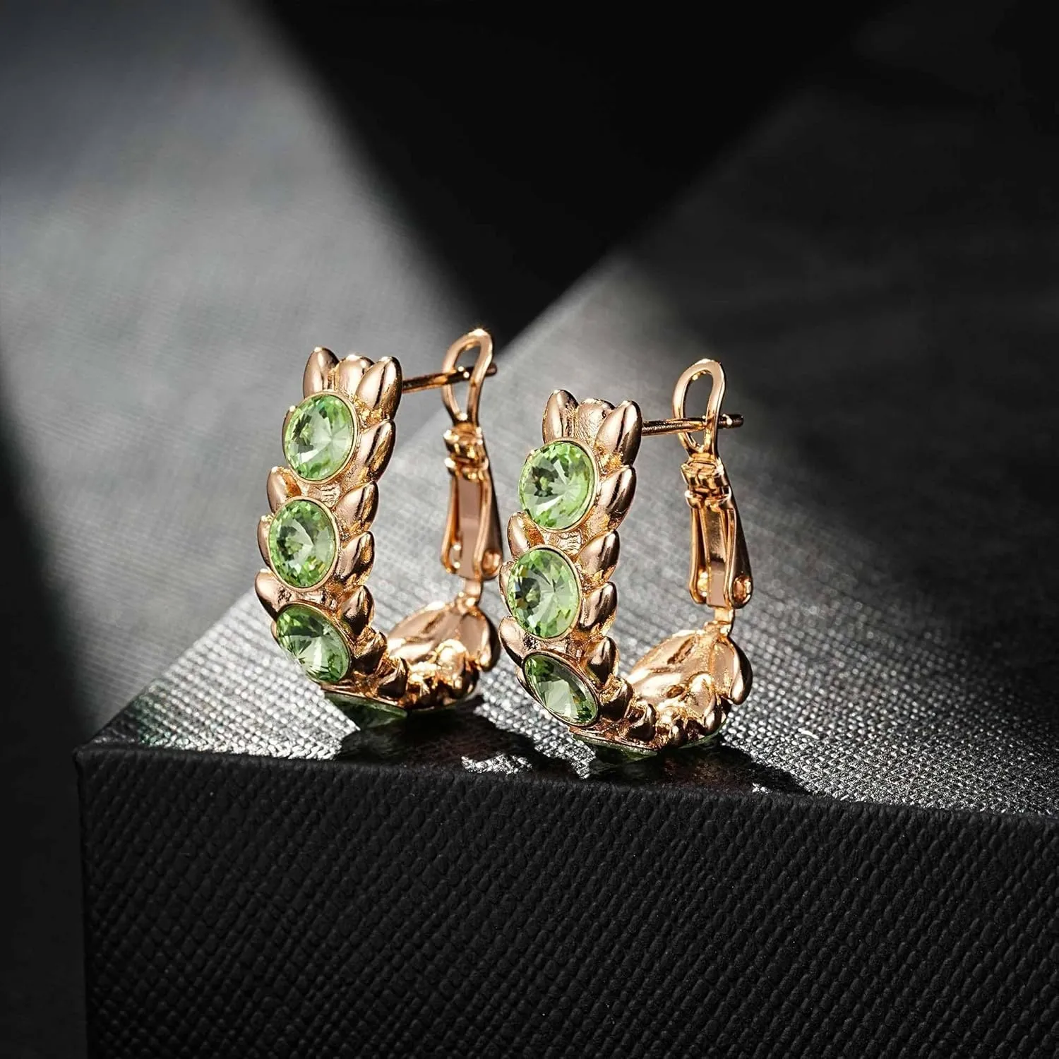 EVEVIC Austrian Crystal Hoop Earrings for Women Wheat Leverback Earrings 14K Gold Plated Hypoallergenic Jewelry Gifts
