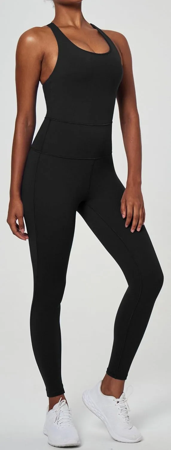 Ewedoos Workout Jumpsuits for Women Tummy Control Adjustable Straps One Piece Workout Bodysuit Yoga Pilates Outfits