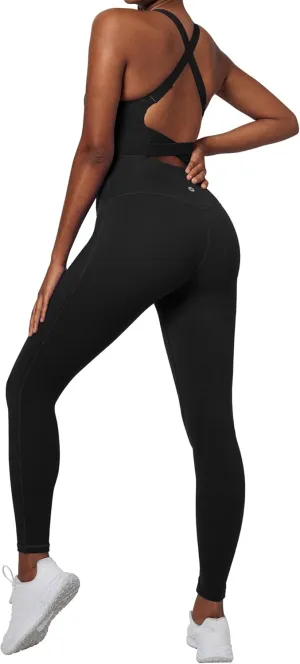 Ewedoos Workout Jumpsuits for Women Tummy Control Adjustable Straps One Piece Workout Bodysuit Yoga Pilates Outfits