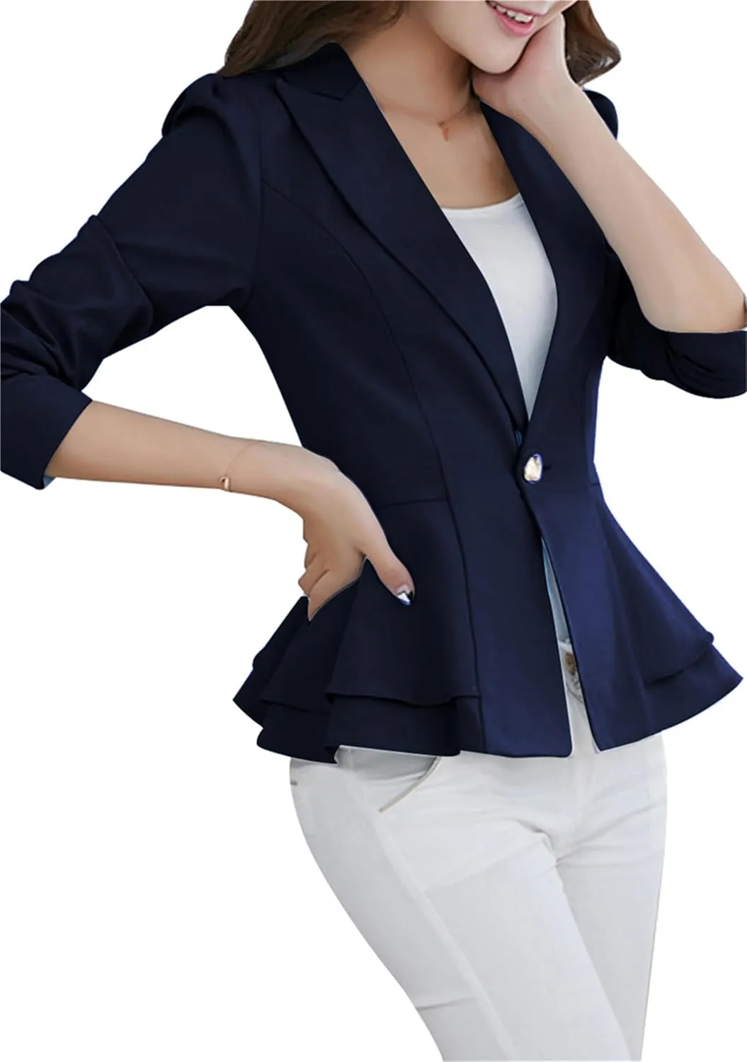 Fashion Button Down Blazer for Women Lightweight Lapel Front Open Blazer Casual Business Slim Fit Blazer