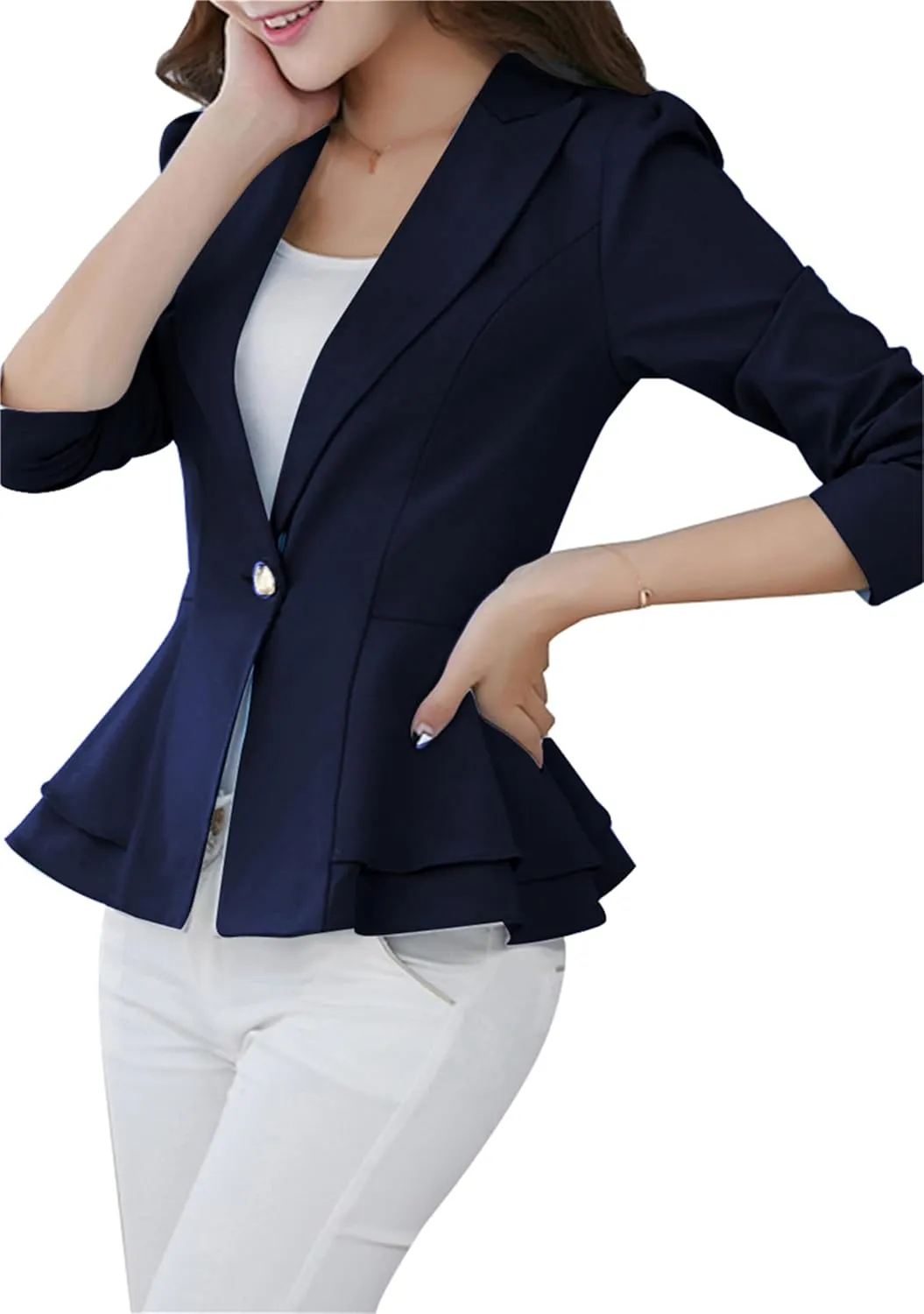 Fashion Button Down Blazer for Women Lightweight Lapel Front Open Blazer Casual Business Slim Fit Blazer