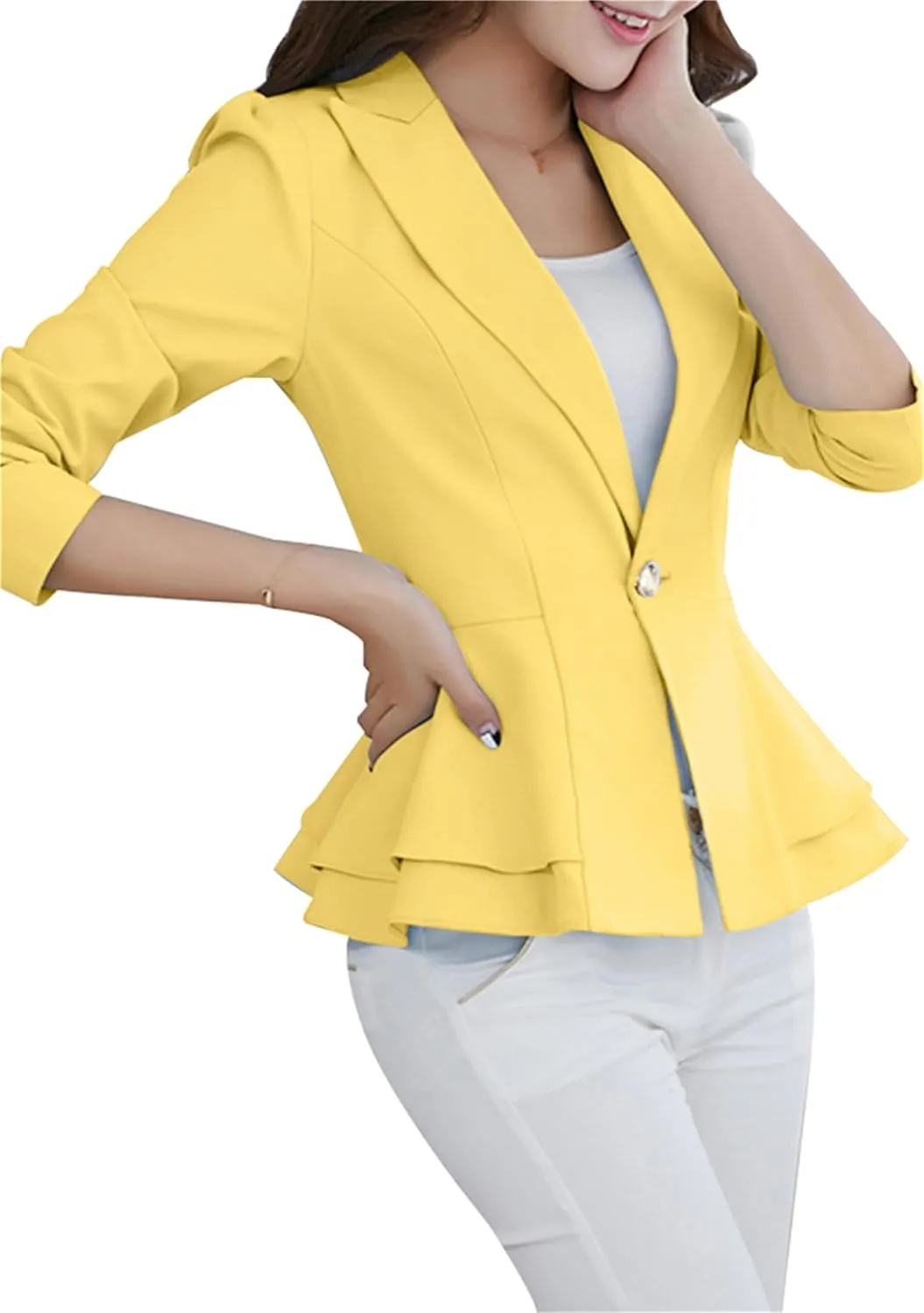 Fashion Button Down Blazer for Women Lightweight Lapel Front Open Blazer Casual Business Slim Fit Blazer