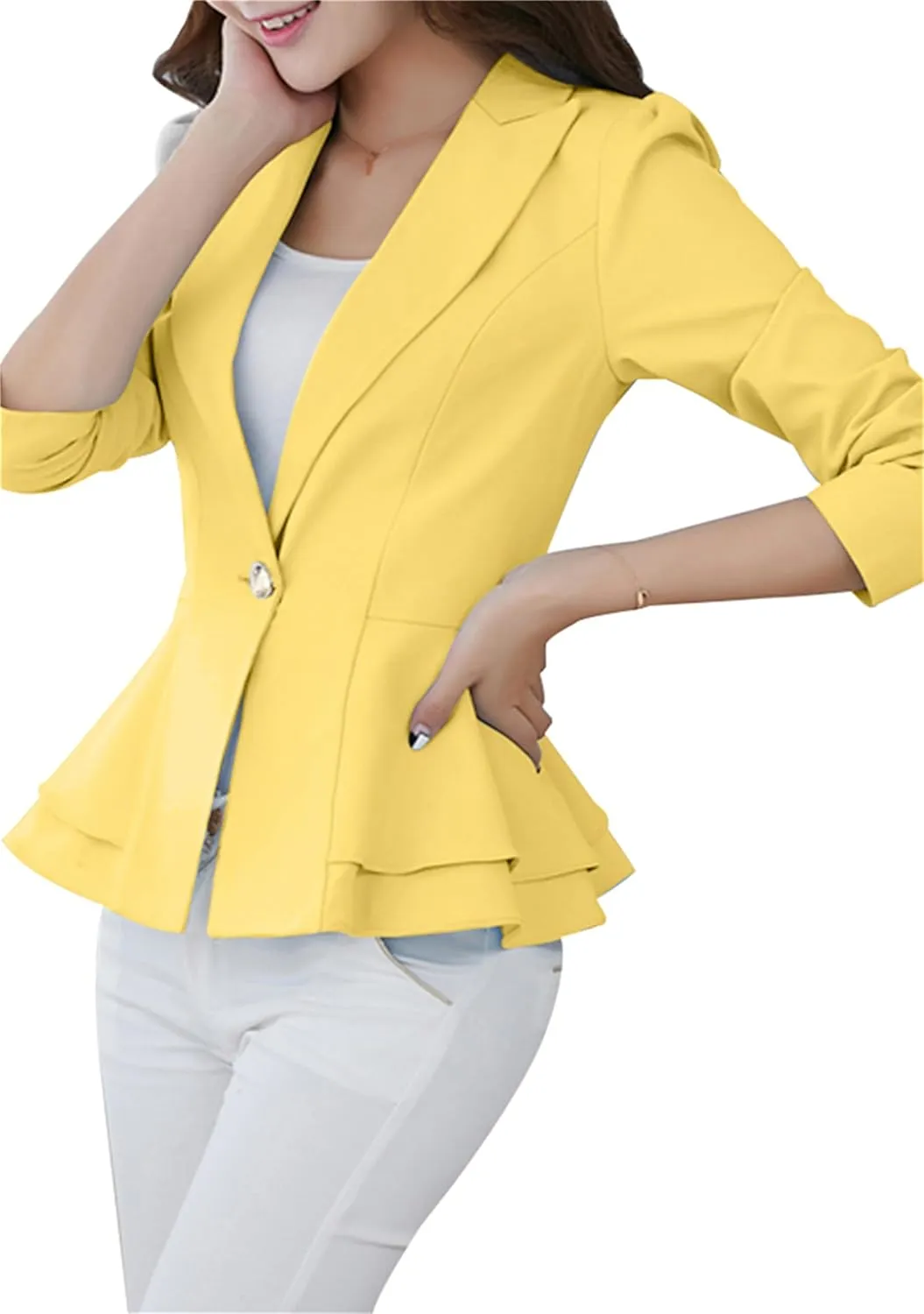 Fashion Button Down Blazer for Women Lightweight Lapel Front Open Blazer Casual Business Slim Fit Blazer